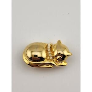 Gold Sleeping Cat White Collar Brooch Pin